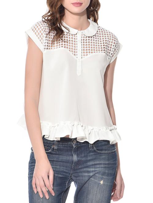 white rayon cutwork ruffled top - 11631689 - Very Small Image - 1