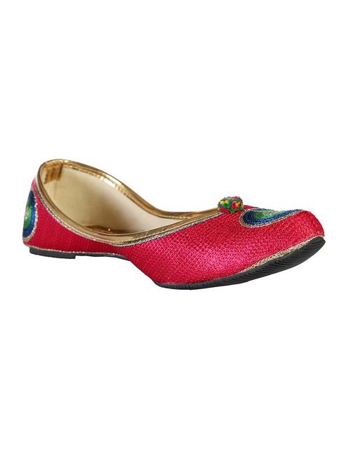 maroon embroidered faux leather jutis - 11648768 - Very Small Image - 1
