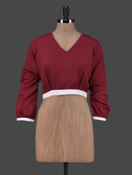 v neck back zipper crop crepe top - 1164993 - Very Small Image - 1