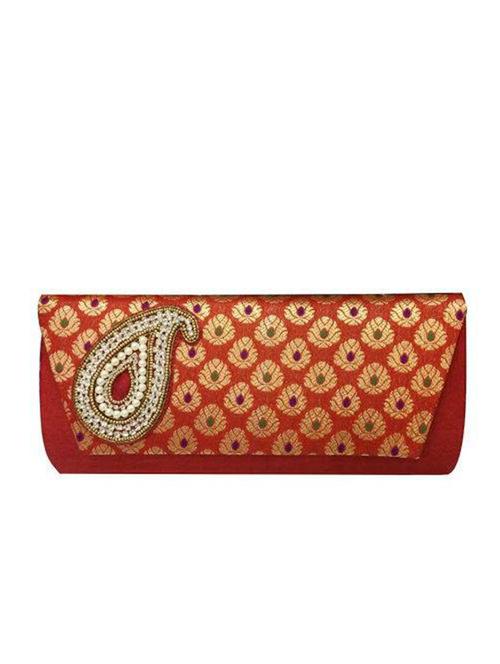 red embellished silk ethnic clutch - 11667976 - Very Small Image - 1
