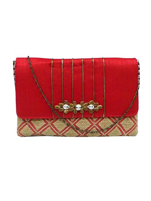 red and beige embellished silk clutch - 11669246 - Very Small Image - 1