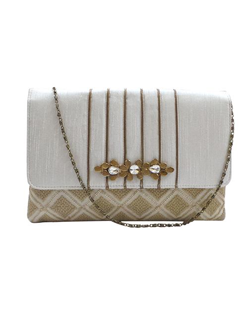 white and beige embellished silk clutch - 11669247 - Very Small Image - 1