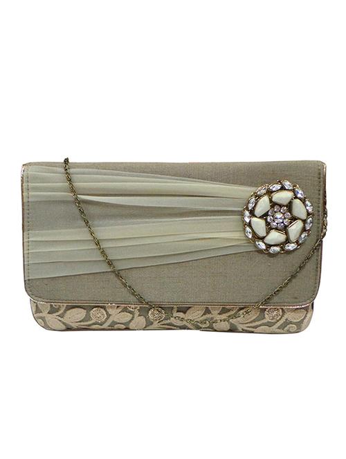 taupe embellished silk clutch - 11669250 - Very Small Image - 1