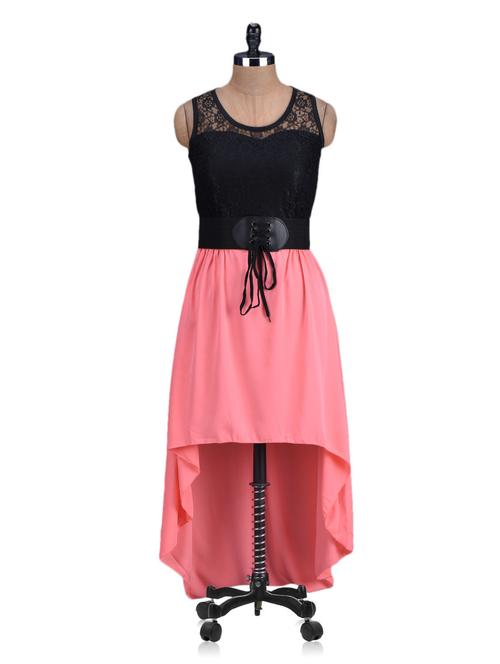 Round neck colour block high-low dress - 1166969 - Very Small Image - 1