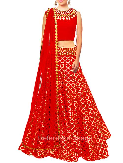 red jacquard art silk lehenga - 11676114 - Very Small Image - 1