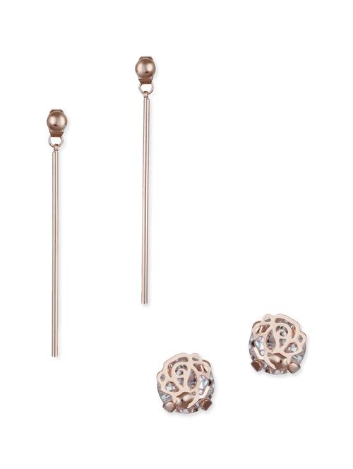 golden metal set of drop earring and studs - 11677523 - Very Small Image - 1