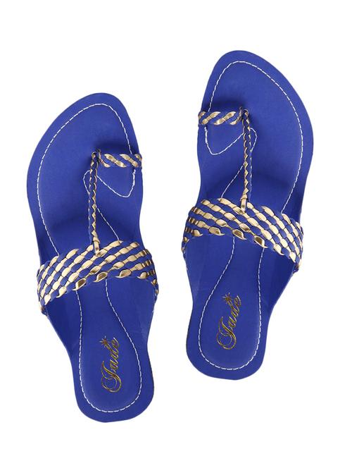 blue faux leather one toe kolhapuris - 11685831 - Very Small Image - 1