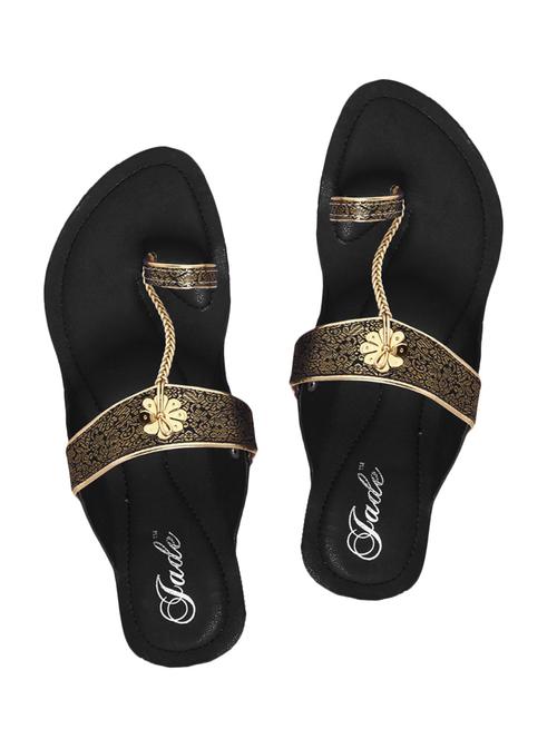 black faux leather toe separator kolhapuris - 11685846 - Very Small Image - 1