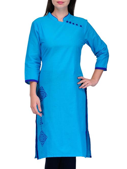 blue solid cotton kurta - 1168836 - Very Small Image - 1