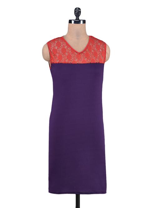 purple dress with sheer red yoke - 1168881 - Very Small Image - 1