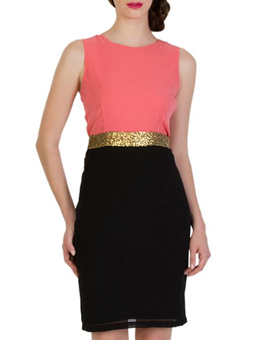 pink and black georgette colour block dress - 11697767 - Very Small Image - 1