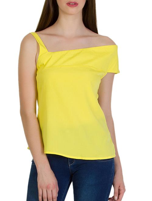 solid yellow crepe off-shoulder top - 11697794 - Very Small Image - 1