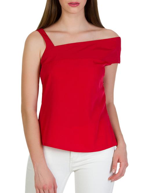 solid red crepe off-shoulder top - 11697796 - Very Small Image - 1