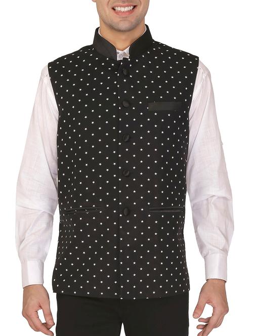 black cotton nehru jacket - 11714742 - Very Small Image - 1