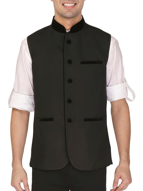 black cotton nehru jacket - 11714756 - Very Small Image - 1