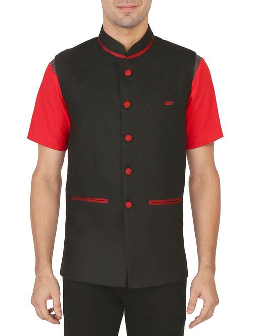 black cotton nehru jacket - 11714758 - Very Small Image - 1