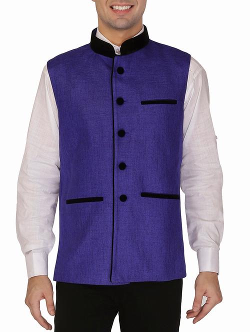 dark blue khadi nehru jacket - 11714759 - Very Small Image - 1