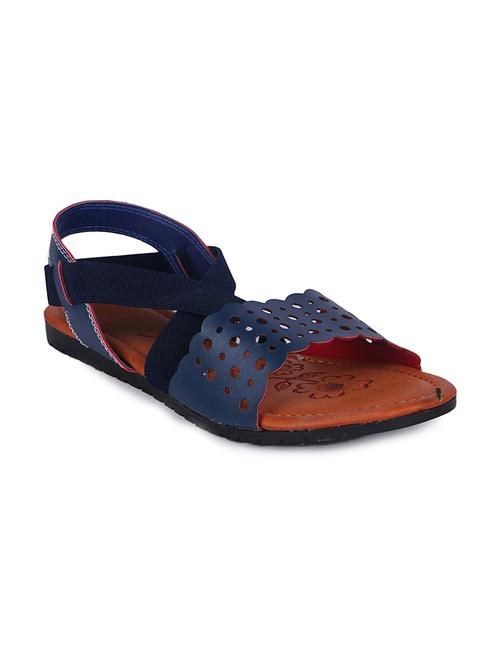 solid navy blue faux leather cutwork sandal - 11722039 - Very Small Image - 1