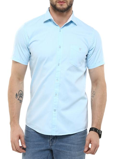 blue cotton casual shirt - 11726440 - Very Small Image - 1