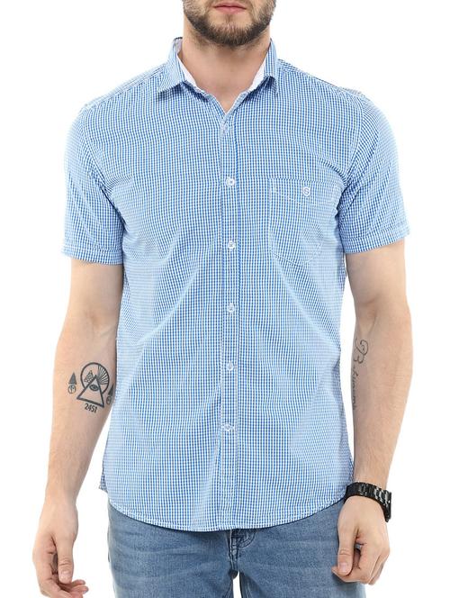blue check cotton casual shirt - 11726449 - Very Small Image - 1