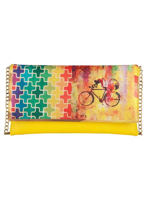 yellow leatherette printed clutch - 11734914 - Very Small Image - 1