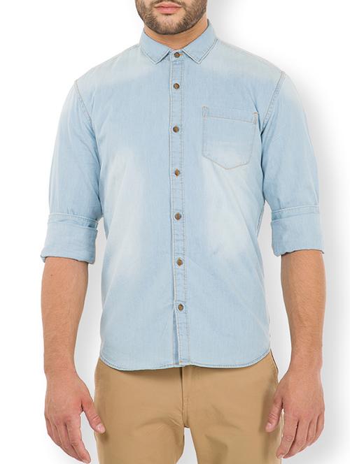 blue cotton casual shirt - 11741904 - Very Small Image - 1