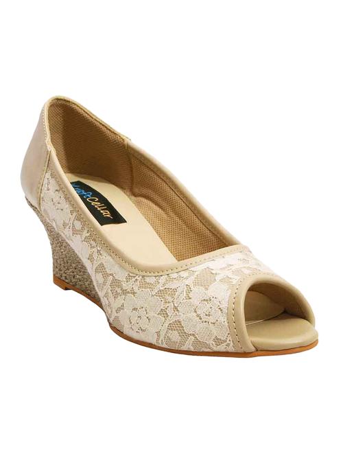 beige lace faux leather wedges - 11746185 - Very Small Image - 1