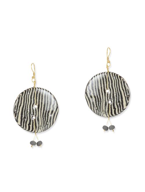 ceramic ivory & grey bead round earring set - 11747596 - Very Small Image - 1