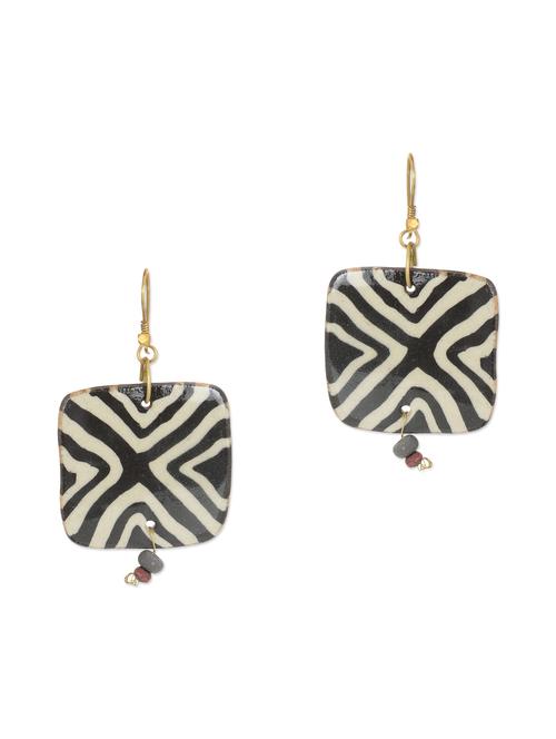 glazed ceramic square white & brown earring set - 11747613 - Very Small Image - 1