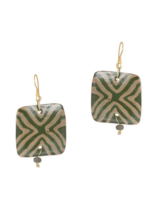 glazed ceramic square white & olive earring set - 11747614 - Very Small Image - 1