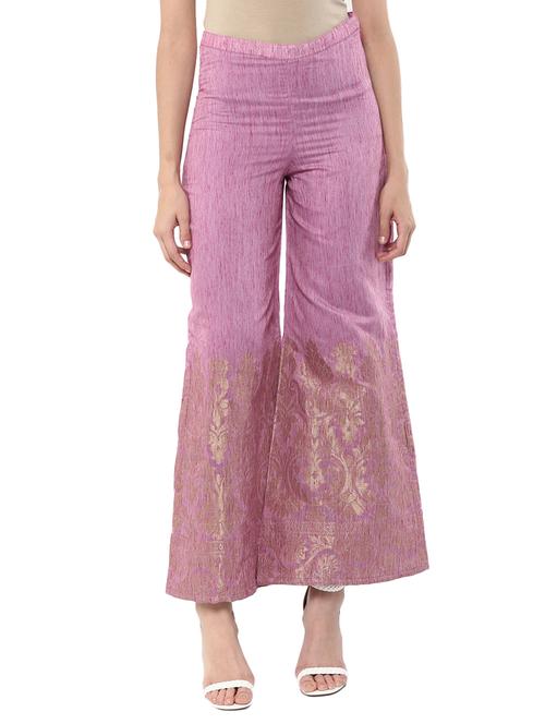purple chanderi silk palazzo - 11749770 - Very Small Image - 1