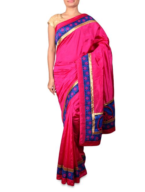 pink dupion silk saree with patterned border - 1175657 - Very Small Image - 1