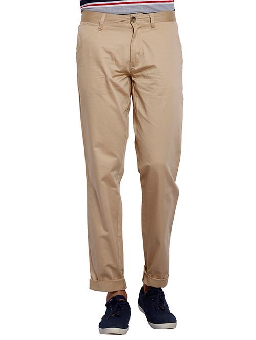 solid beige cotton casual trouser - 11758288 - Very Small Image - 1