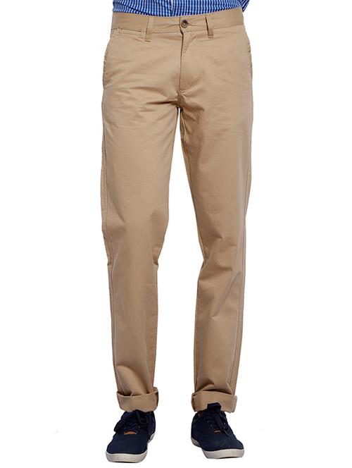 solid beige cotton casual trouser - 11758306 - Very Small Image - 1