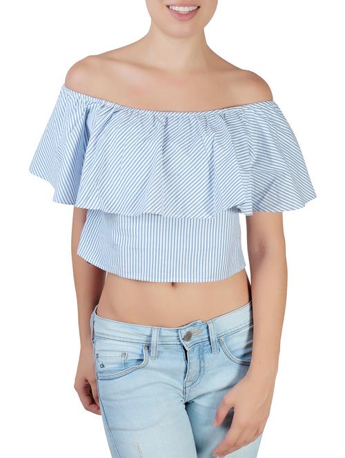 white and blue cotton crop top - 11759753 - Very Small Image - 1