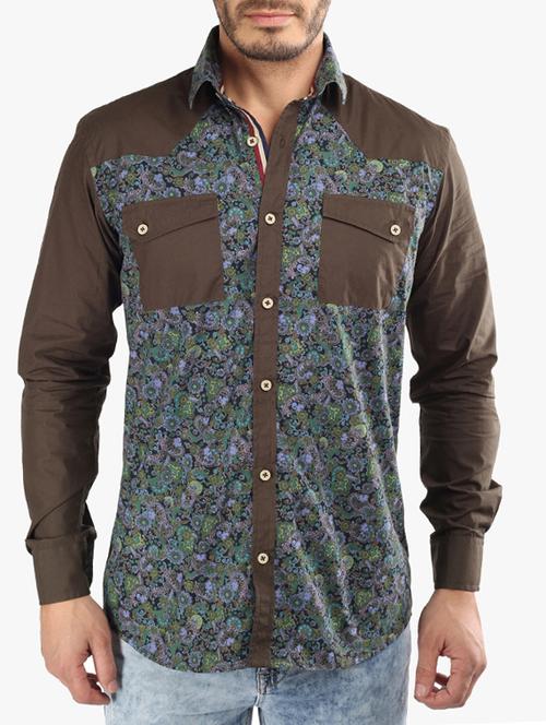 brown printed cotton casual shirt - 11768862 - Very Small Image - 1
