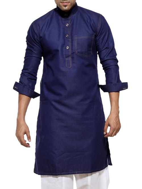solid navy blue cotton kurta - 11768941 - Very Small Image - 1