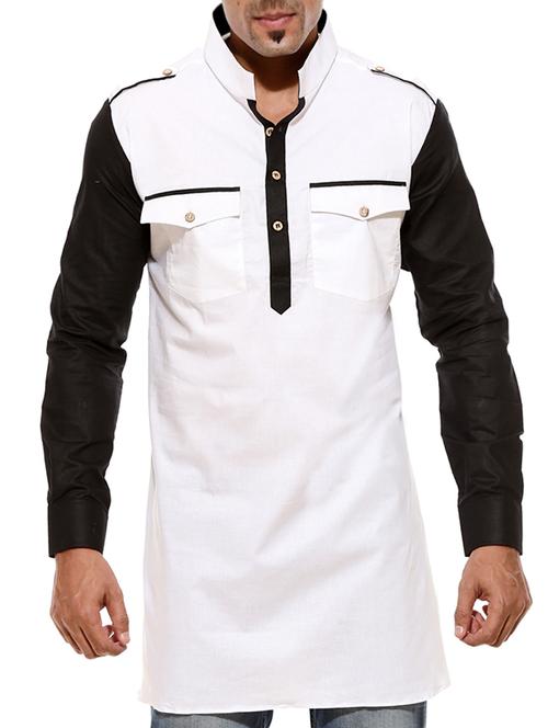 colour block cotton pathani kurta - 11769018 - Very Small Image - 1