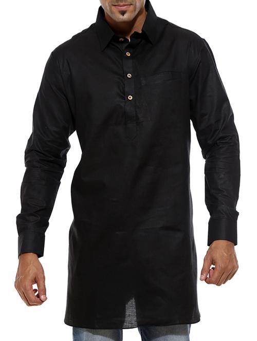 solid black cotton kurta - 11769021 - Very Small Image - 1