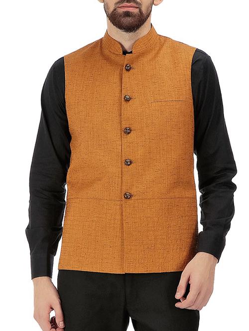 orange cotton nehru jacket - 11779104 - Very Small Image - 1