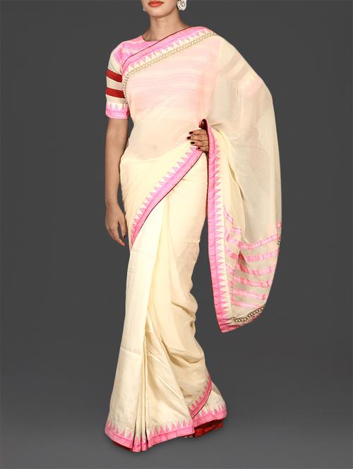 cream embroidered georgette saree - 1178134 - Very Small Image - 1