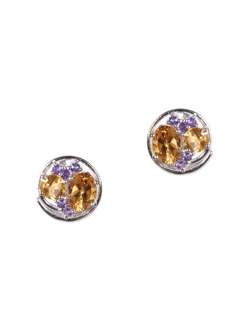 yellow citrine and amethyst studded sterling silver earrings - 1178211 - Very Small Image - 1
