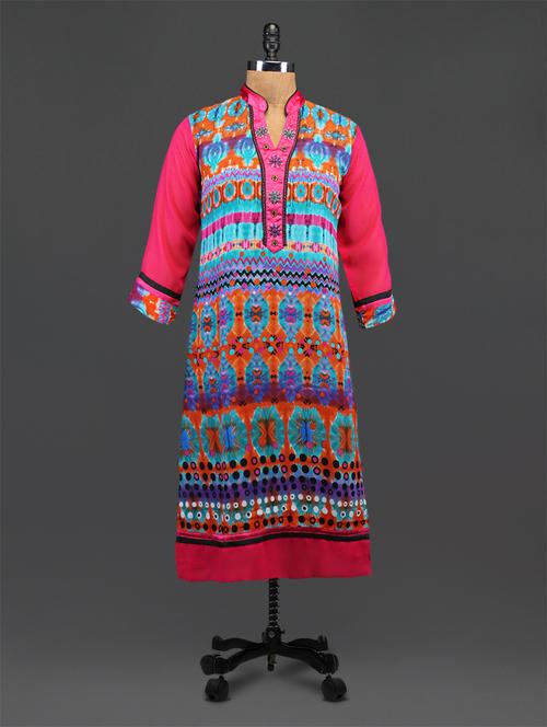 embroidered printed georgette kurta - 1178496 - Very Small Image - 1