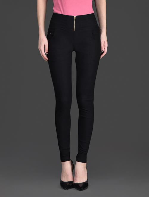 solid color zip opening high waist black jeggings - 1178665 - Very Small Image - 1