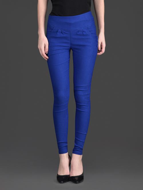 solid color elastic high waist blue jeggings - 1178667 - Very Small Image - 1