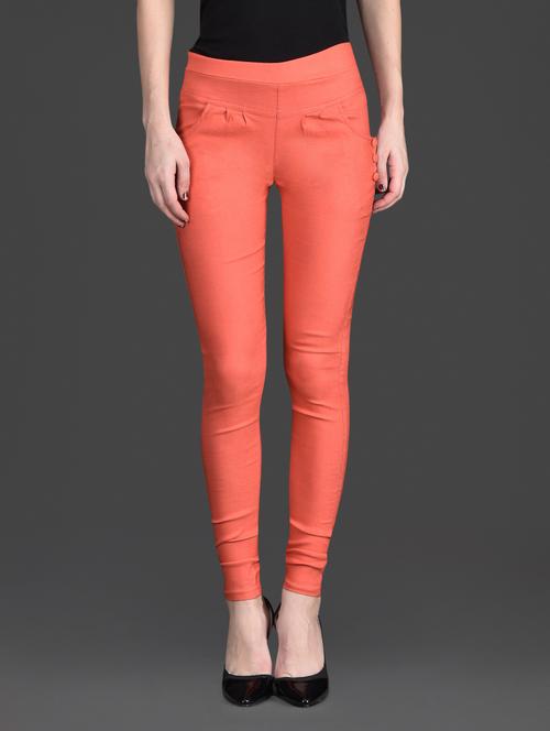 solid color elastic high waist pink jeggings - 1178671 - Very Small Image - 1