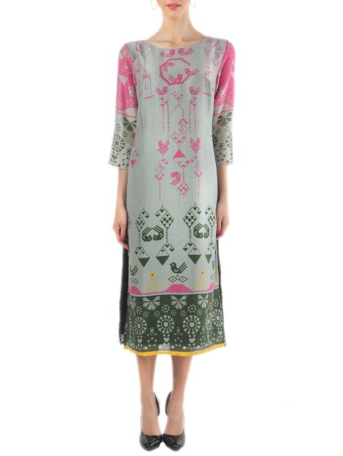 multicoloured printed chanderi silk dress - 11788047 - Very Small Image - 1