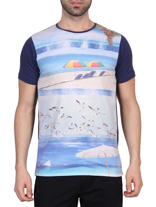 blue cotton graphic printed t-shirt - 11788941 - Very Small Image - 1