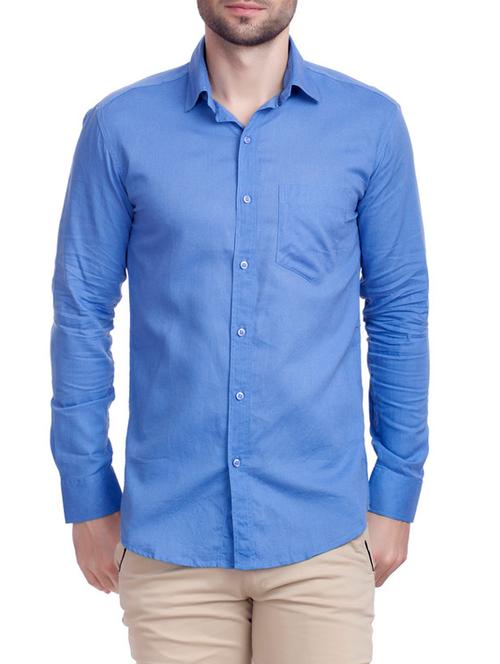 blue cotton casual shirt - 11789490 - Very Small Image - 1