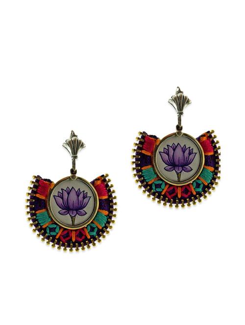 Multicoloured embroidered and handpainted drop earrings - 11789740 - Very Small Image - 1